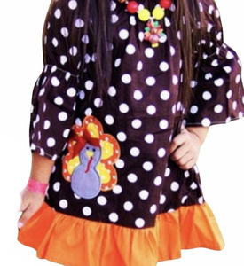 Thanksgiving Dress new Size 5 with Turkey Appliqué, Polka Dots & Orange Ruffle.